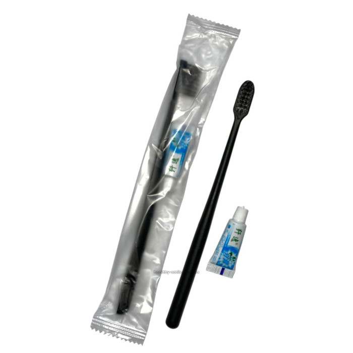 Disposable toothbrush with toothpaste 3 ml, Black